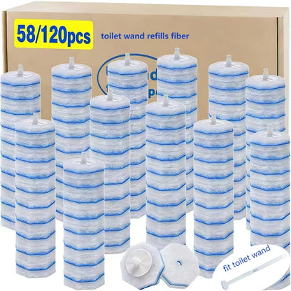 120/58 Count Toilet Wand Refills Without Handle, Disposable Fiber Toilet Wand Refills Compatible with CloroxxBrands Wand, Upgraded Fiber Brush Refills for Toilet Bowl Cleaning