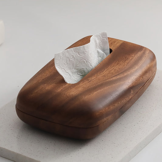 Walnut Tissue Box - Modern Minimalist Rectangular Design with Easy-To-Replace Premium Walnut Veneer Top, Polished Finish. Ideal for Decorating Desks, Bathrooms, Offices, And Nightstands. - Vintage-Style Storage Box