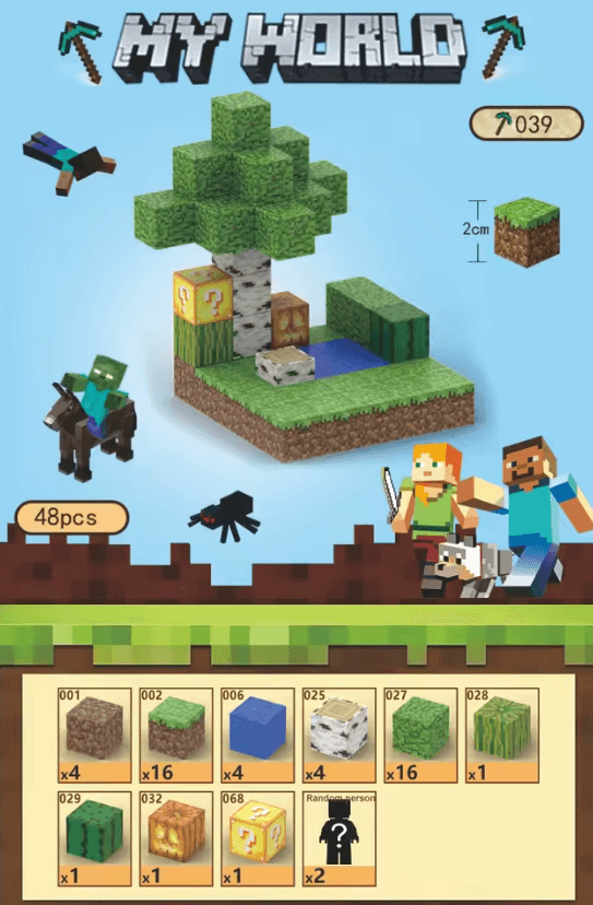 48PC Minecraft Forest Biome Set | Grass, Water & Mystery Blocks | IRL Survival Kit