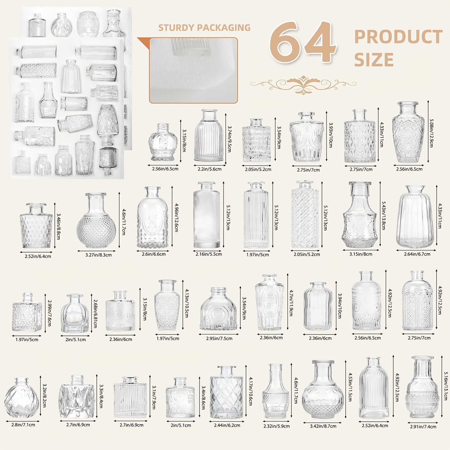 Glass Bud Vases Set of 64 Small Clear Flower Vases for Centerpieces Wedding Table Decor Rustic Vintage Home Decoration Multi-Size Mini Vase Bulk Set