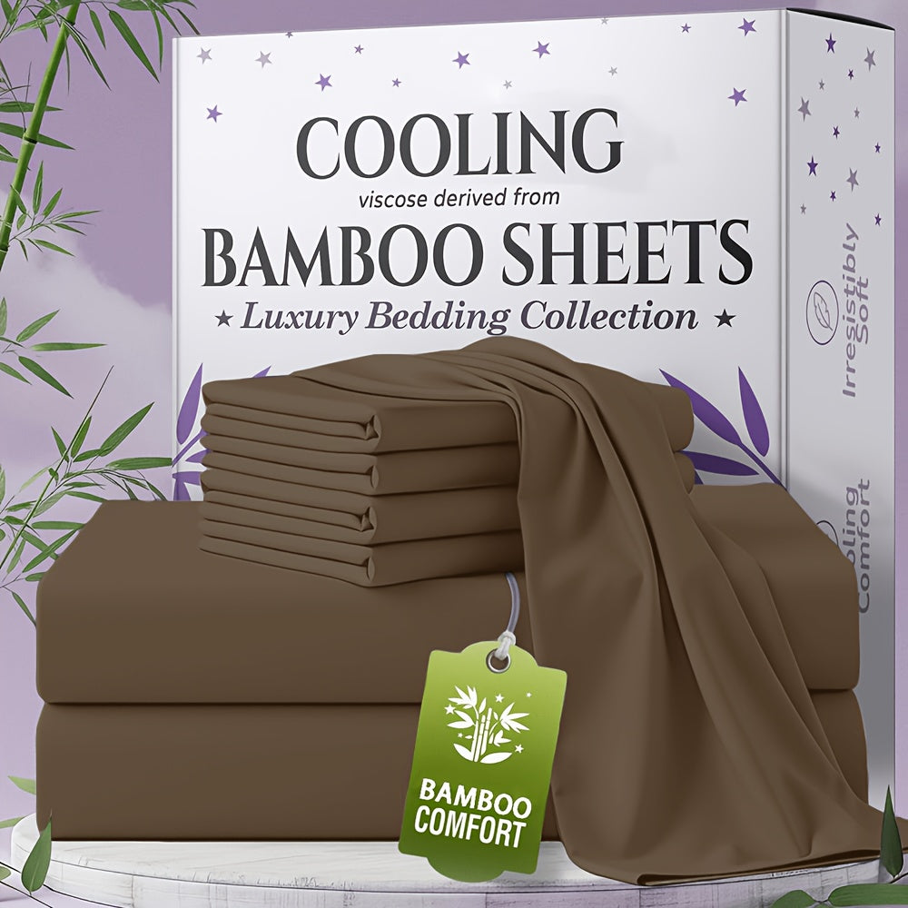for extra Deep Pocket Bamboo Sheets Set - 4/6pcs Breathable & Cooling Bamboo Bed Sheet Set, Kid Sheet & Pillowcase Sets, Hotel Luxury, Soft Wrinkle-Free For Extra Deep Mattresses, Room Decor