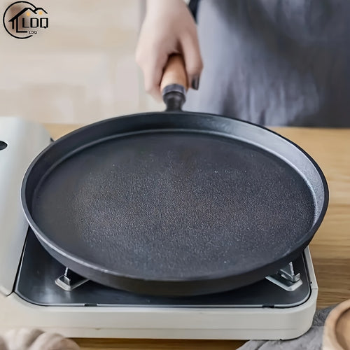 1pc Mini Cast Iron Non-Stick Frying Pan with Wooden Handle - 4.7 Inch Compact Size for Omelets, Pancakes, Crepes - Even Heat Distribution & Durable Kitchen Cookware Essential