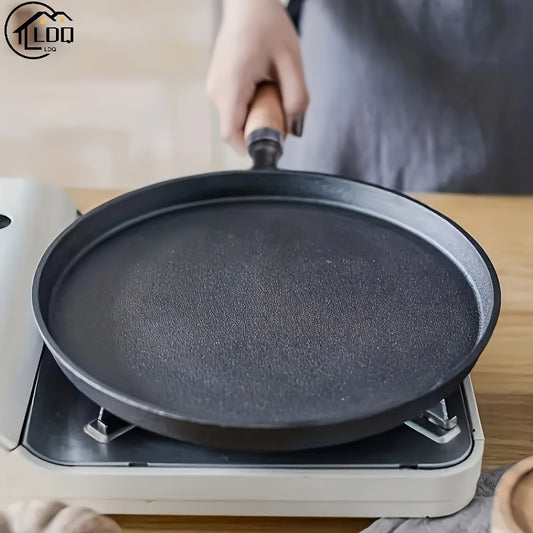 1pc Mini Cast Iron Non-Stick Frying Pan with Wooden Handle - 4.7 Inch Compact Size for Omelets, Pancakes, Crepes - Even Heat Distribution & Durable Kitchen Cookware Essential