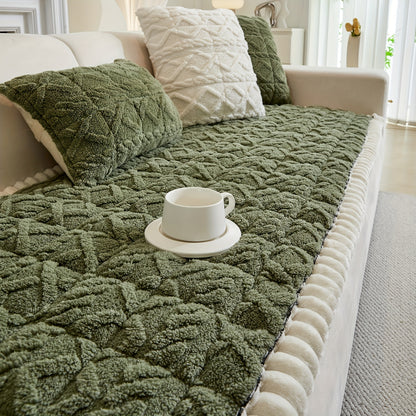 1pc Autumn And Winter Thick Bohemian Style Quilted Sofa Cover with Ruffles, Made Of One-piece Plush Fabric, Machine Washable, Suitable for Anti Slip Protection Of Pets, And Suitable for Decorating Armchairs to 4-seater Segmented Sofas