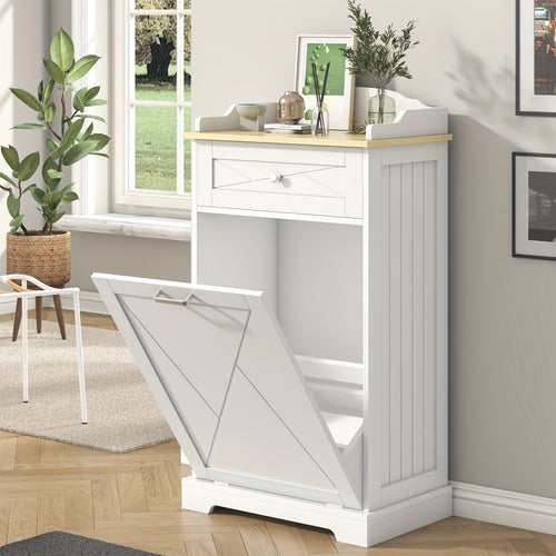 Tilt Out Trash Can Cabinet 12 Gallon, Hidden Trash Cabinet with Drawers, Kitchen Island Kitchen Pantry with Trash Can Storage, Tilt Out Laundry Hamper Cabinet