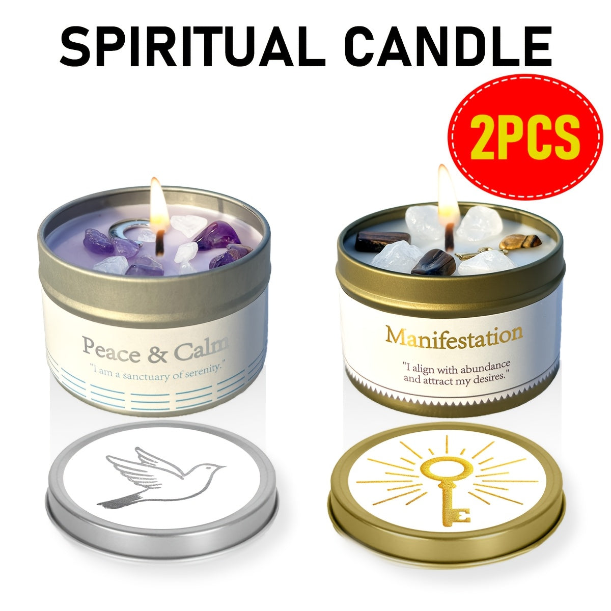 EVODUCK 2pcs/1pc Law Of Attraction Abundance Manifestation Candle | Each 3oz/total 6oz Scented Soy Wax Candle with Golden Crystal | for Focus, Meditation, Yoga & Reading | Christmas, New Year, Birthday Gift for Women, Friend | with Guidance Card