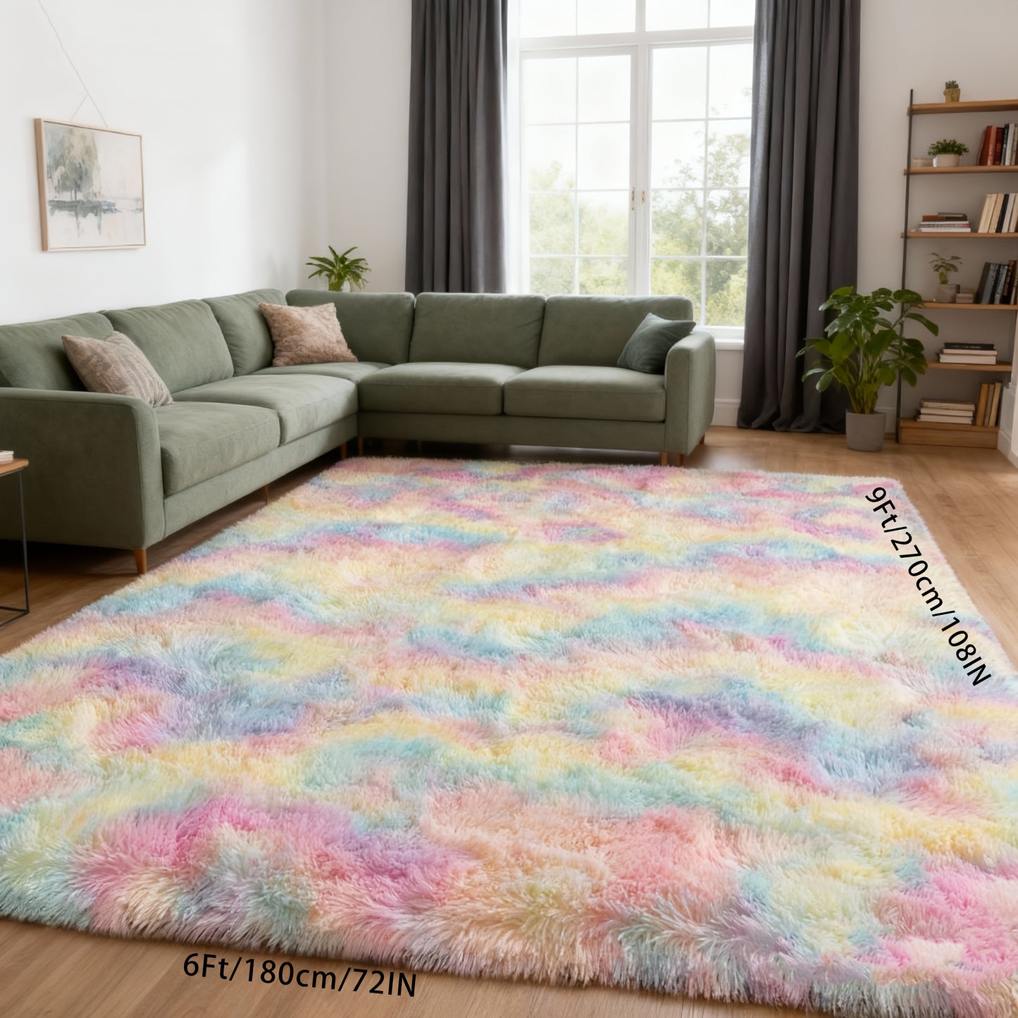 Purple Rainbow Shag Area Rug, Soft And Fluffy, Non-Slip, Machine Washable Carpet Available in Various Sizes for Living Rooms, Bedrooms, Dining Rooms, And Home Offices, Perfect for Christmas Home Decoration