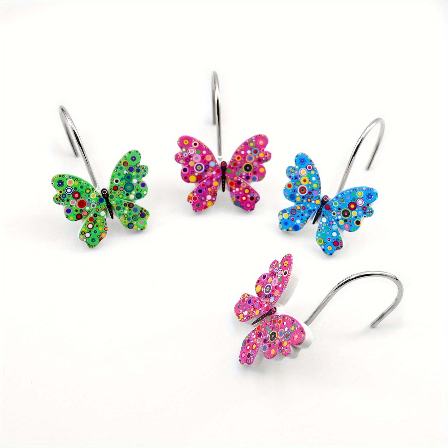 Butterfly Shower Curtain Hooks 12pcs Colorful Decorative Rustproof Metal Rings for Bathroom Wardrobe Curtain Rod