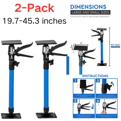 Adjustable Steel Support Rods for Drywall & Cabinet Installation, Extendable Construction Support Poles 19.7"-45.3" / 45"-114", Manual Lifting Tool Height Adjuster for Home Renovation, 2PCS & 4PCS Sets
