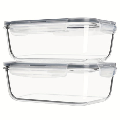 Large Glass Food Storage Containers with Lids 2 Pack – 63oz Borosilicate Glass Meal Prep Containers, Airtight Snap Lids, Oven Microwave Freezer Dishwasher Safe, Leak-Proof Baking Dish Set