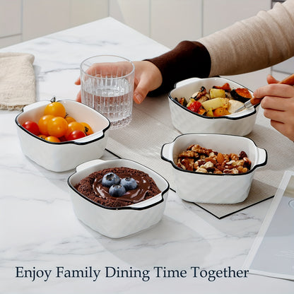 4pcs, 13Oz Ceramic Baking Dishes, 5.7X4.5X2.2'' Square Baking Dishes - Diamond Design, 400Ml Small Baking Dish for Air Fryer, Ceramic Bakeware with Handles, Oven-Safe & Microwave-Safe