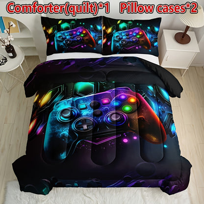 Tog 3 3pcs Kid Super Soft Breathable Leisure Game Handle Thickening Quilt Set (1 Comforter +2 Pillowcases Without Pillow Core), Contains Padding 180Gsm Quilting Soft Ventilate Digital Printing Bedroom Dormitory At Home