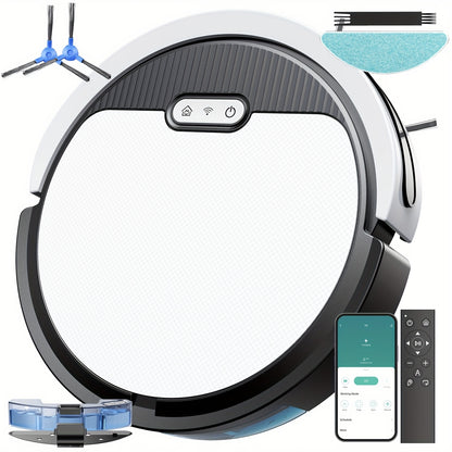 Robot Vacuum Cleaner Mop Combo 5000Pa Max Suction 2-in-1 with App & Voice Control - Scheduled Cleaning, Auto Recharge, for Pet Hair, Low Pile Carpet & Hard Floors, 12.2 inch Slim Design, Multiple Colors