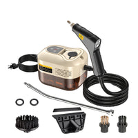Light brown steam cleaner + 3 brush heads + glass scraper