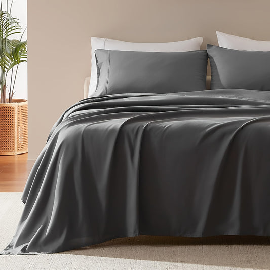 Cooling Bed Sheet King Sets Suitable for Hot Sleepers - Luxurious Ultra-Soft Bamboo Blend Sheets with Deep Fitted Base, King & Queen Size Cooling Bedding for Heavy-Sided Mattresses, Machine Washable (Pink/Grey), Christmas Decor