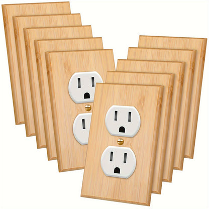Set of 10 Solid Wood Light Switch Panel Socket Covers Measuring 4.5 X 2.76 Inches, Featuring Bamboo Wood Trim Suitable for Bedrooms, Kitchens, And Homes (For Double Hole Sockets)