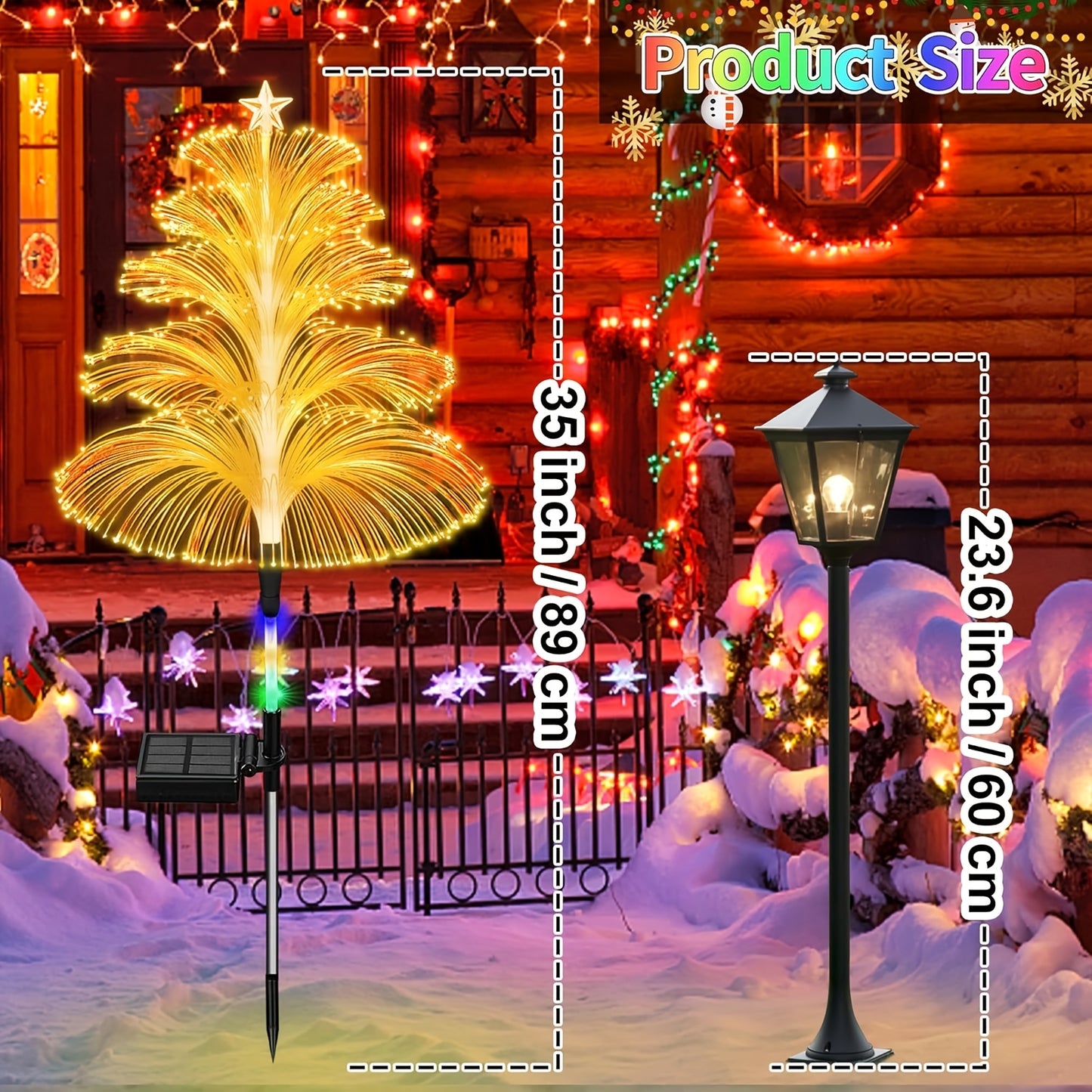 Solar Christmas Tree Lights Fiber Optic Star, 7-Color LED IP65 Waterproof Garden Stake Lights — 2 or 5 Layer Star for Lawn, Pathway, Patio & Holiday Decor | 2, 4 or 6 Pack