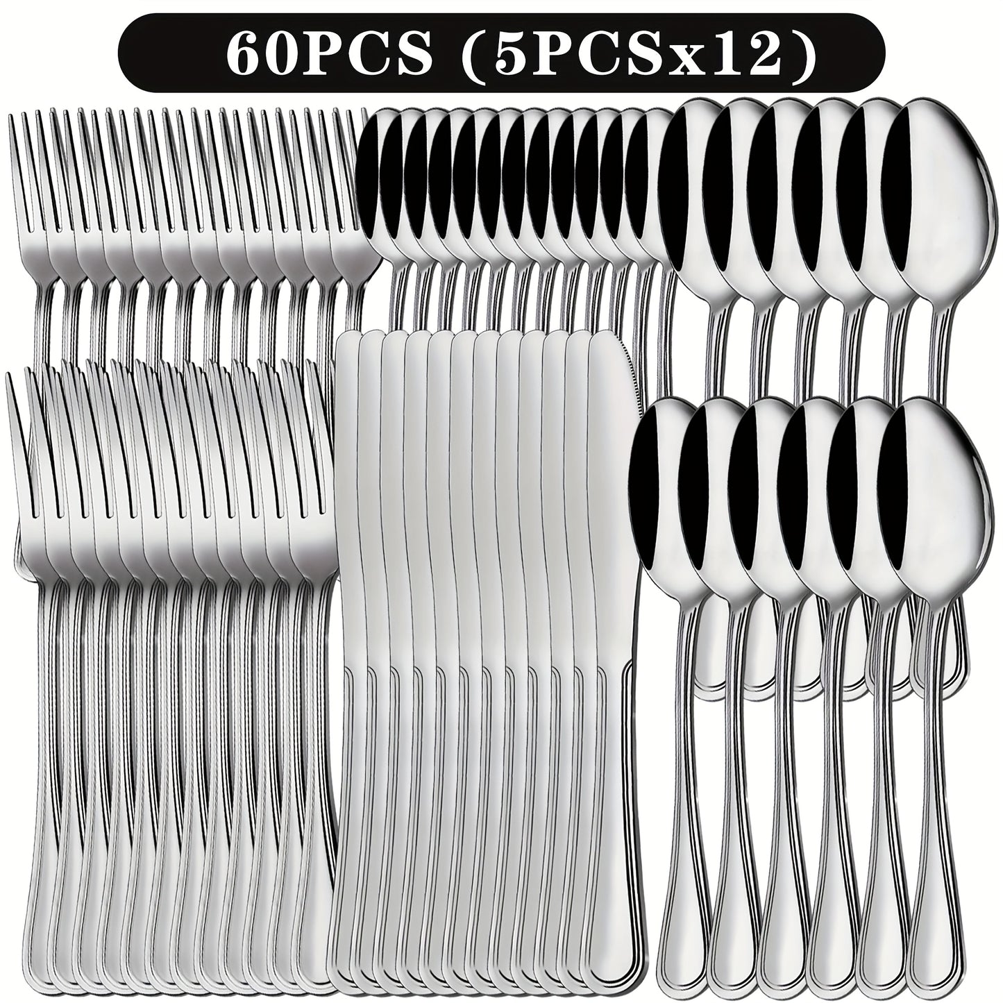 Stainless Steel Flatware Cutlery Set, 20/22/40/60/72pcs For 4/8/12, Silvery/Black, For Home Kitchen Restaurant Hotel, Kitchen Utensils Set, Mirror Polished, Dishwasher Safe, Perfect For Gifts And Weddings.Local Warehouse, Father'S Day Gifts