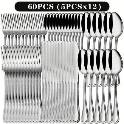Stainless Steel Flatware Cutlery Set, 20/22/40/60/72pcs For 4/8/12, Silvery/Black, For Home Kitchen Restaurant Hotel, Kitchen Utensils Set, Mirror Polished, Dishwasher Safe, Perfect For Gifts And Weddings.Local Warehouse, Father'S Day Gifts