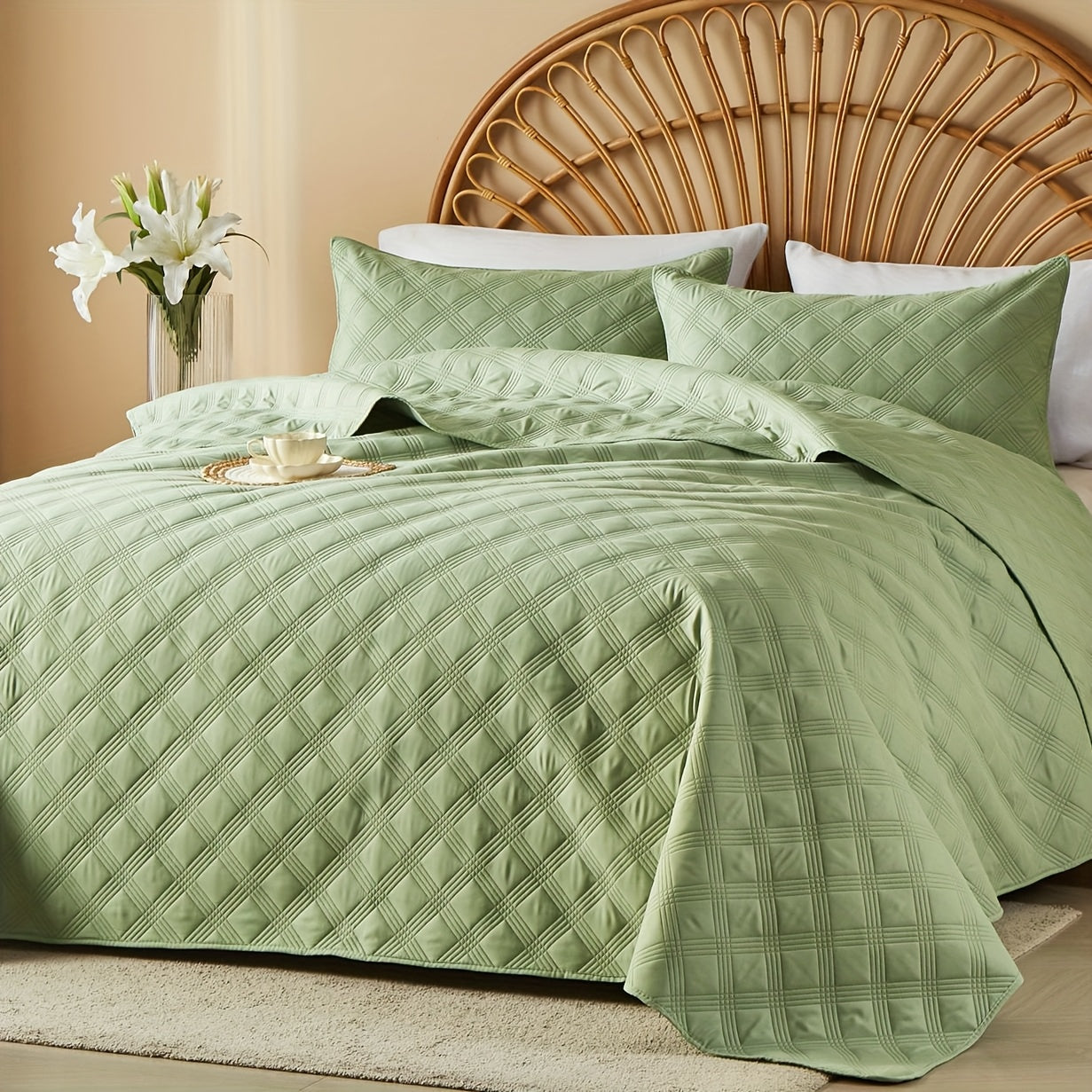 2/3pcs Quilt Set Bedspreads Queen Size - Soft Cool & Refreshing Summer Quilt Lightweight Microfiber Bedspread - Modern Style Coin Pattern Coverlet for All Seasons - Family Gift Set (1 Quilt, 1 Or 2 Pillow Cases)