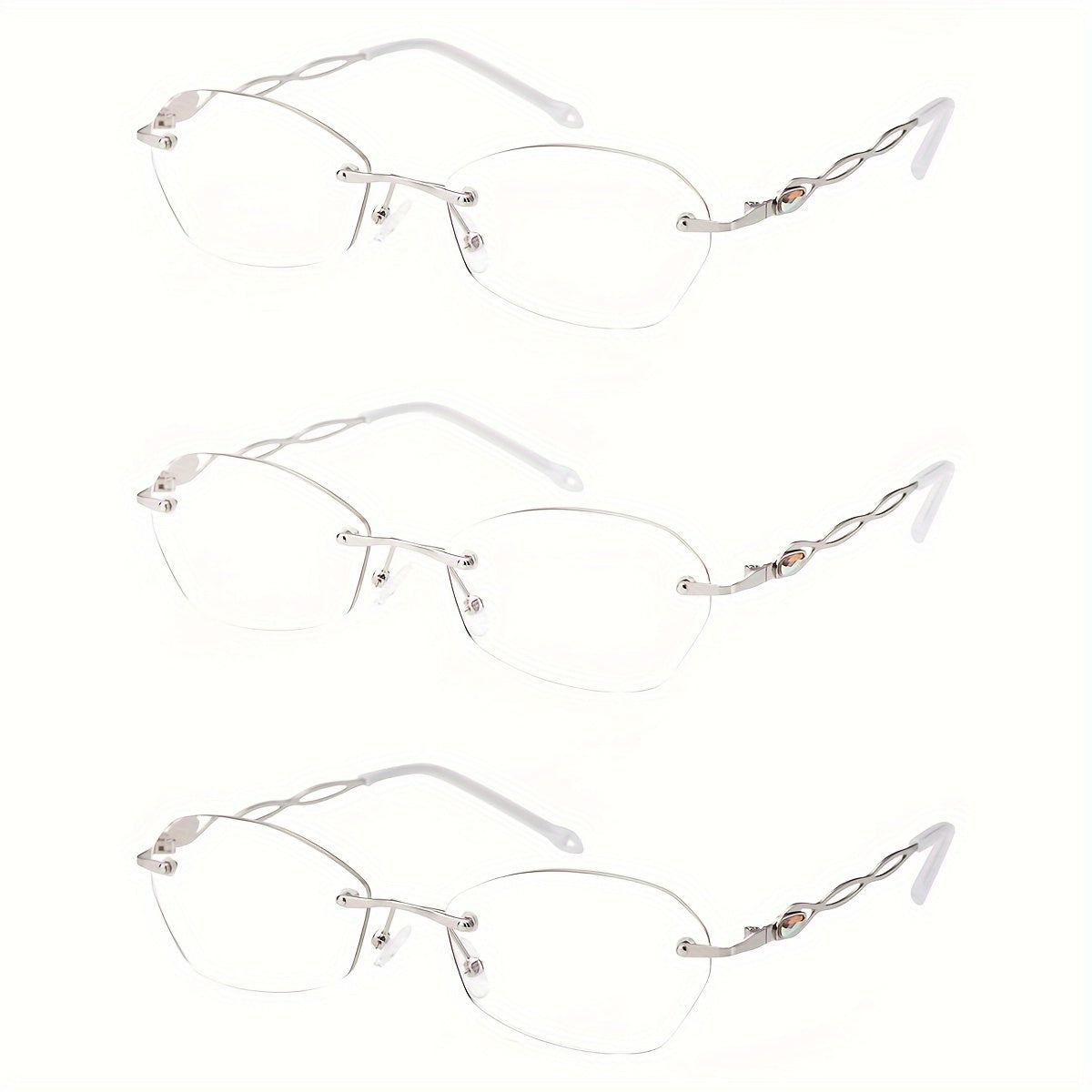 3Pack Rimless Reading Glasses for Women Blue Light Blocking Lightweight Metal Classic Computer Readers Anti Eyestrain