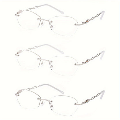 3Pack Rimless Reading Glasses for Women Blue Light Blocking Lightweight Metal Classic Computer Readers Anti Eyestrain