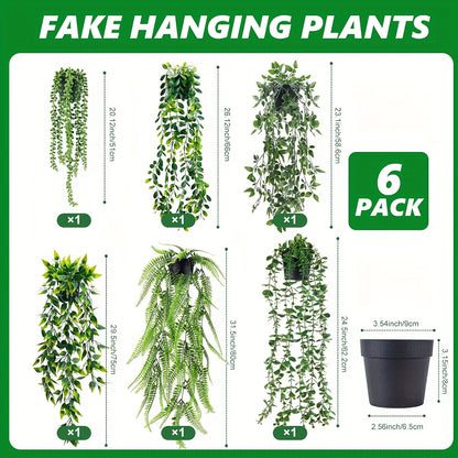 6pcs, Artificial Plant Mandala Eucalyptus Green Vine, Artificial Hanging Ivy Decorative Potted Plant, Used for Bathroom Balcony Living Room Bookshelf Bedroom Study Indoor Decoration, Home Aesthetic Decoration, Suitable for Friends Housewarming Gifts, Suit