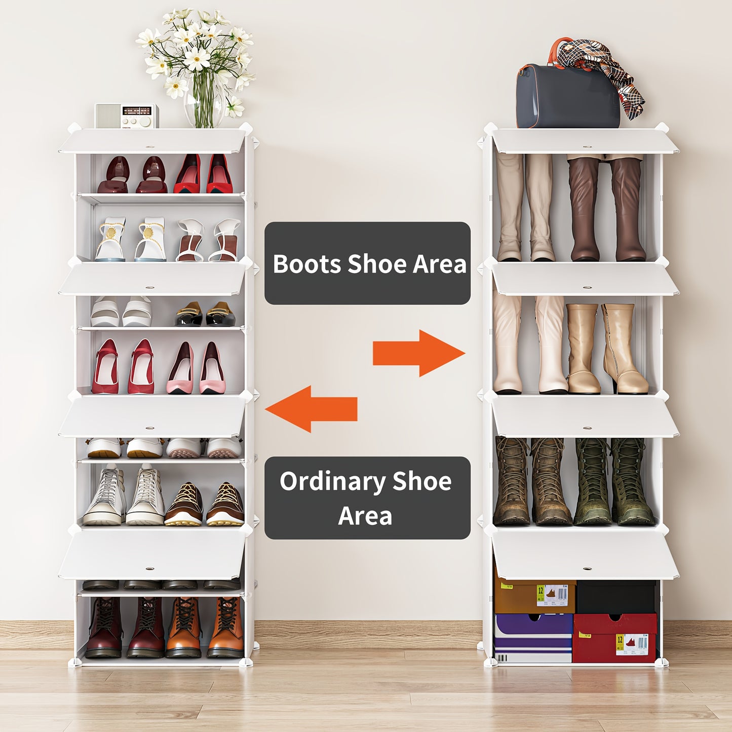 Shoe Rack, Shoe Storage Cabinet, Free Standing Shoe Shelf Organizer for Boots Slippers High Heels, for Closet Bedroom Entryway Hallway
