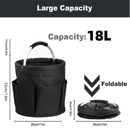 Foldable 4.49gal Cleaning Caddy Organizer with Handle - Portable Storage Basket for Cleaning Supplies, Toiletries & Garden Tools | Multi-Purpose Collapsible Bucket Bag for Home, Travel & Outdoor Use (Black), Shelf Baskets