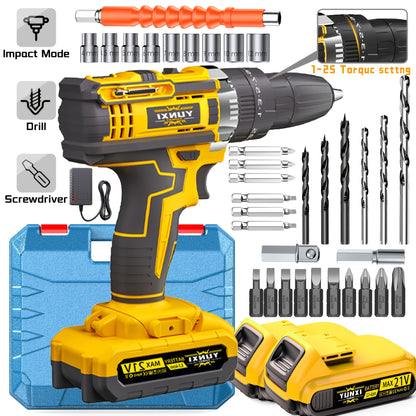 21V Cordless Impact Drill Set, Wireless Drill Set, Household Power Tool Set, with Battery And Quick Charger, Battery Powered, Multifunctional Tool, Tool Set, Men's Tool - Perfect for DIY And Family Projects, A Gift for Boyfriends And Fathers.
