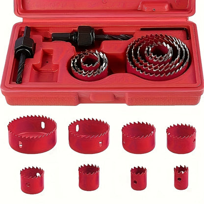 Hole Saw Set 8 Piece Kit 3/4 to 2-1/2 Inch 19mm-64mm Saw Blades with Mandrel and Allen Wrench for Drilling Softwood PVC Plastic Boards Drywall Woodworking Hole Cutter