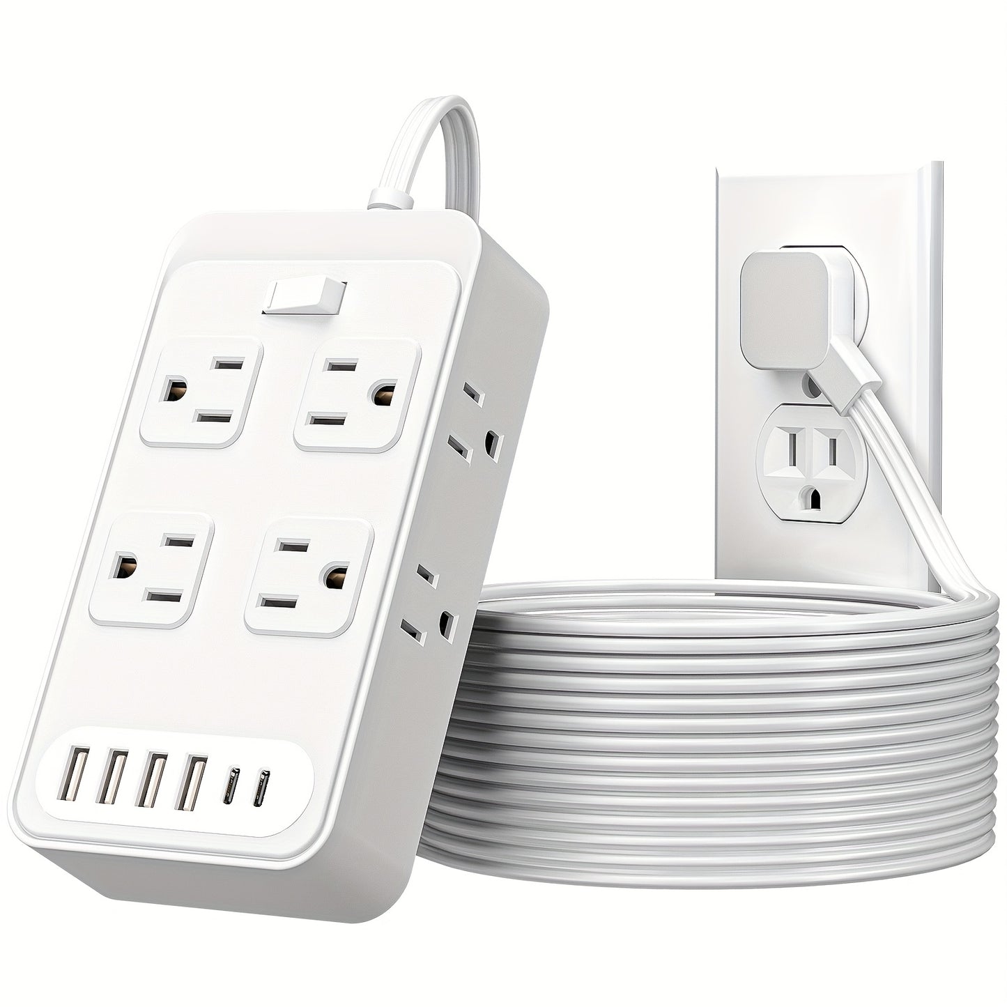 Outlet Extender Power Strip with Surge Protector, with 3 Inch Short Extension Cord, 8 Widely Distributed AC Outlets, 6 USB Charging Ports (4 USB A And 2 USB C), Desk Charging Station, Compact Outlet Extender for Home Dorm Office Travel Essentials