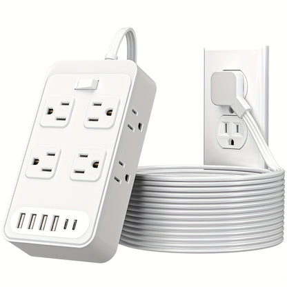 Outlet Extender Power Strip with Surge Protector, with 3 Inch Short Extension Cord, 8 Widely Distributed AC Outlets, 6 USB Charging Ports (4 USB A And 2 USB C), Desk Charging Station, Compact Outlet Extender for Home Dorm Office Travel Essentials