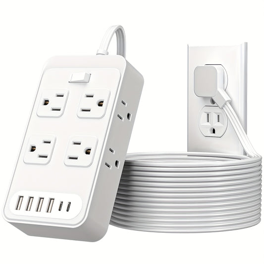 Power Strip Outlet Extender Surge Protector 8 AC Outlets 6 USB Charging Ports 4 USB-A 2 USB-C 3 Inch Short Cord Desk Charging Station for Home Dorm Office Travel White Black