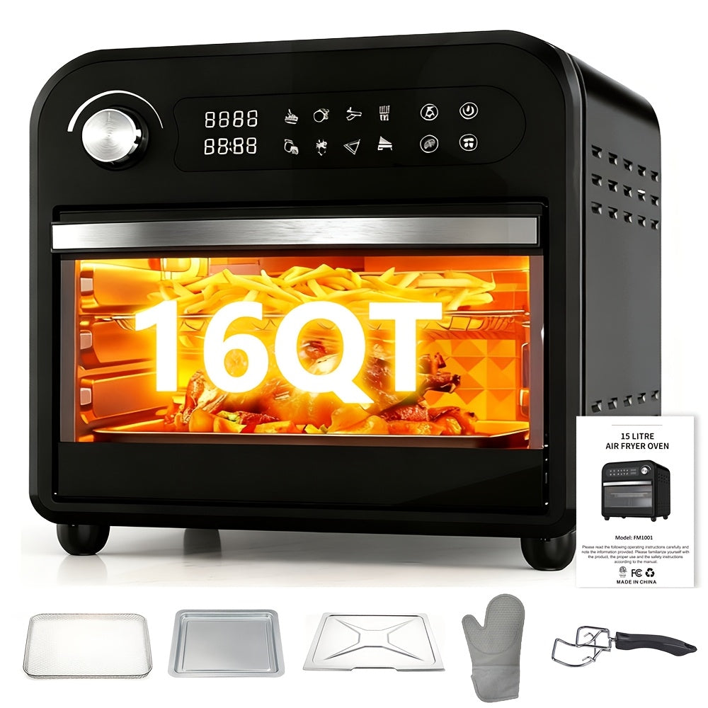 Extra Large Capacity Convection Air Fryer Toaster Oven Combo, 360° Hot Air Circulation, High Power Fast Preheat & Cooking, LED Digital Display & Precise Temperature Control, Stainless Steel, Easy to Clean, Healthy Low-Oil Cooking, Holiday Gift 16QT