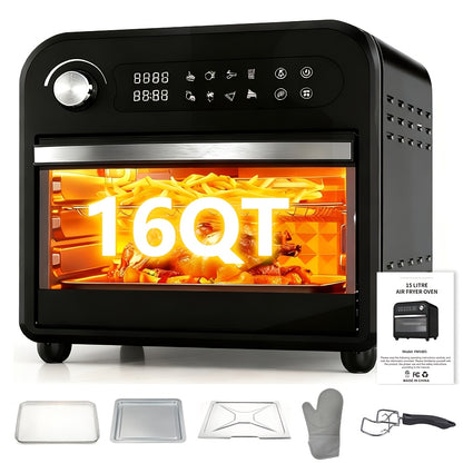 Extra Large Capacity Convection Air Fryer Toaster Oven Combo, 360° Hot Air Circulation, High Power Fast Preheat & Cooking, LED Digital Display & Precise Temperature Control, Stainless Steel, Easy to Clean, Healthy Low-Oil Cooking, Holiday Gift 16QT