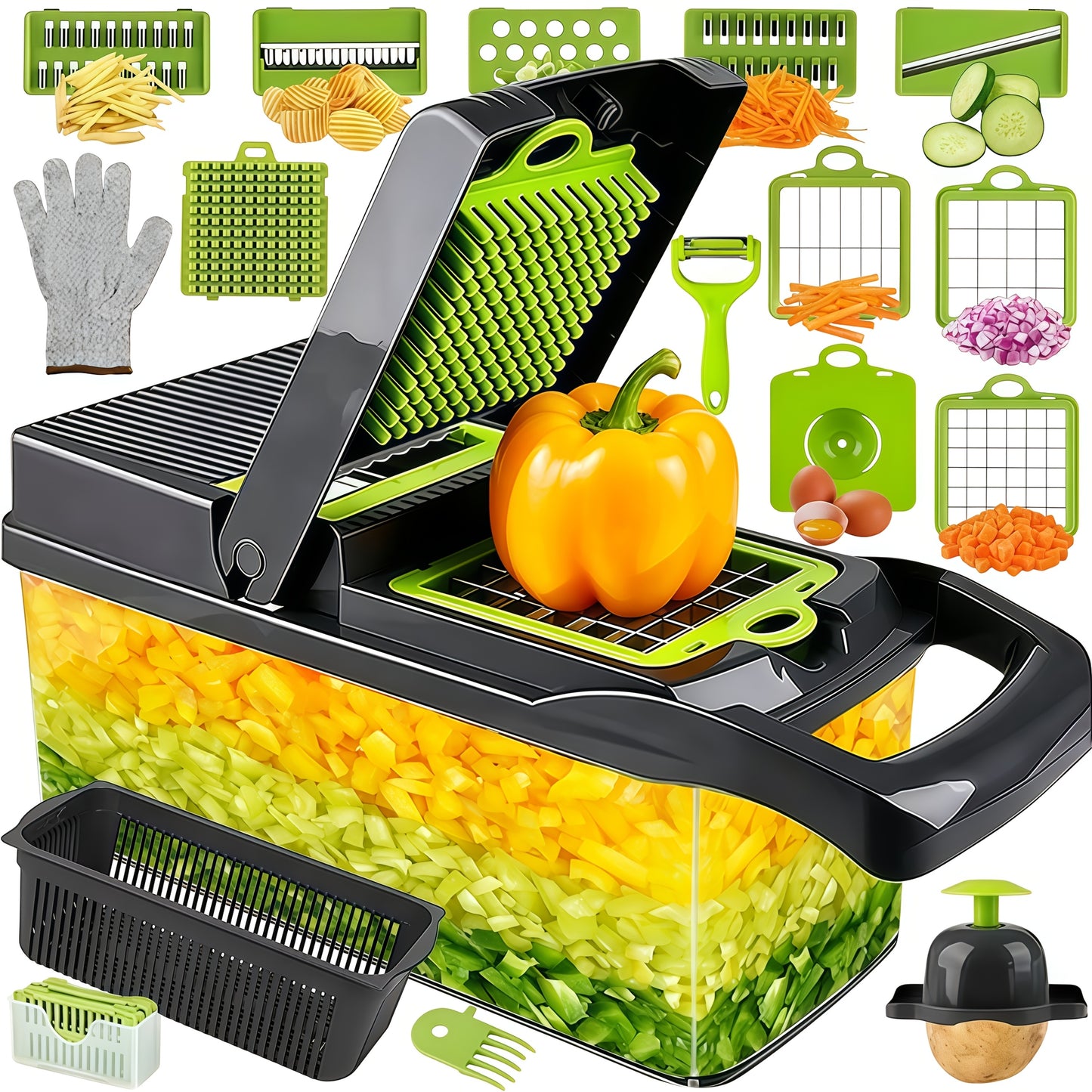 Food Chopper, Vegetable Chopper, Vegetable Slicer, 18-in-1/9-in-1, 8 Stainless Steel Blades, Food-grade, Easy to Store, for Onions, Carrots, Home Cooking, Kitchen Gift