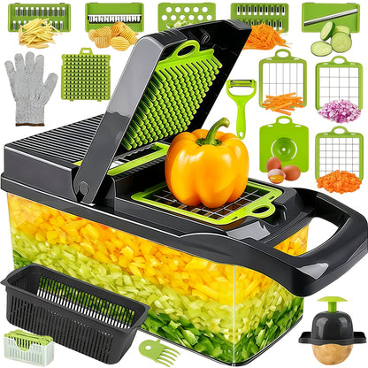Food Chopper, Vegetable Chopper, Vegetable Slicer, 18-in-1/9-in-1, 8 Stainless Steel Blades, Food-grade, Easy to Store, for Onions, Carrots, Home Cooking, Kitchen Gift