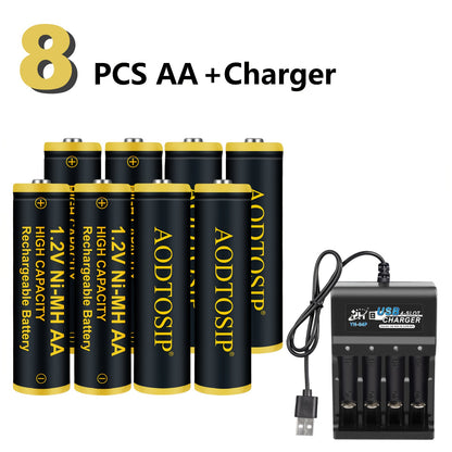 Rechargeable Batteries AA AAA with Charger 1.2V 700mAh Ni-MH Battery Pack No Memory Effect Up to 500 Cycles for Remote Control Flashlight Camping Light