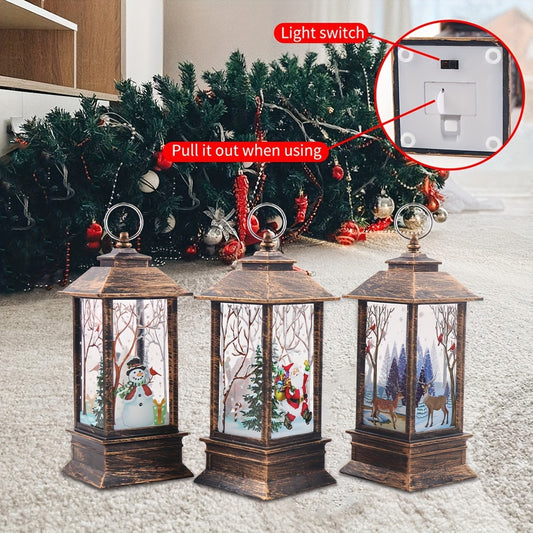 Christmas Lantern Candlestick Nightlight Set 3pcs – Santa Snowman LED Table Decoration Light Battery Operated Holiday Home Decor