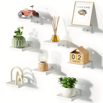 Set of 8 Small Wall-Mounted Wooden Shelves, Each 4 Inches, Ideal for Decoration And Storage, Perfect for Use in Bedrooms, Bathrooms, Kitchens, And Offices (White), Floating Shelves