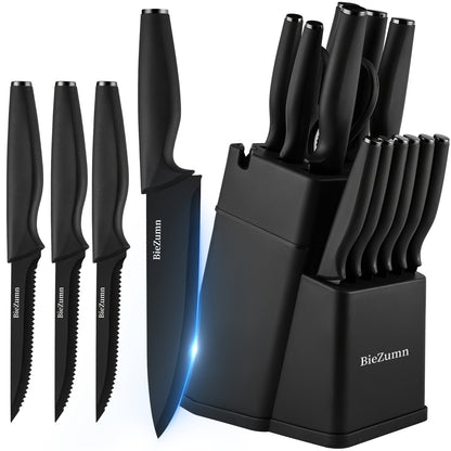 Kitchen Knife Set 3/14pcs, Multi-purpose Kitchen Knife, Steak Knife, Chef'S Knife, Fruit Knife, Scissors, Storage Knife Convenient - Black And White Selection - BieZumn, Holiday Gift, Affordable Set Essential For The Kitchen, Restaurant Use