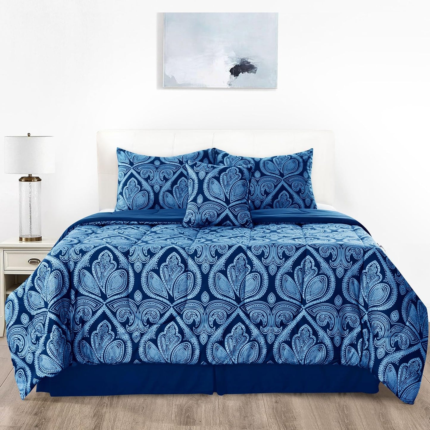 Lux Decor 5 Pieces Comforter Set - Reversible Duvet Insert - Quilted Comforter Smooth, Breathable & Machine Washable, Soft and Comfortable Bedding, Down Alternative Comforter Included 2 Pillow Shams, Bed Skirt, & Cushion - All Season Gift Choice