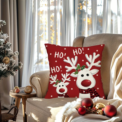4pcs, Merry Christmas Throw Pillow Covers, Cute Reindeer Snowman Buffalo Plaid Print Cushion Covers, 18in*18in, Winter Holiday Farmhouse Home Decor Pillowcases, for Porch Patio Couch Sofa Living Room Outdoor, Set Of 4, Without Pillow Inserts