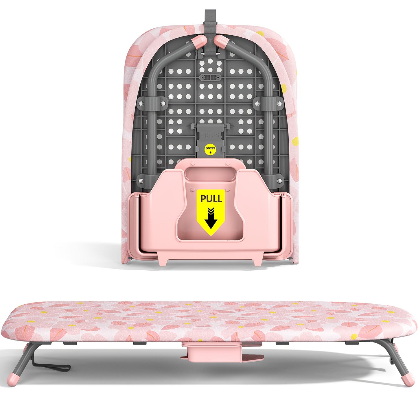 Small Ironing Board with Iron Holder, Compact Ironing Board with Non-Slip Feet, Portable Tabletop Ironing Board with Cover for Small Spaces And Travel, Pink