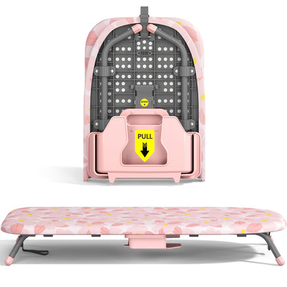Small Ironing Board with Iron Holder, Compact Ironing Board with Non-Slip Feet, Portable Tabletop Ironing Board with Cover for Small Spaces And Travel, Pink