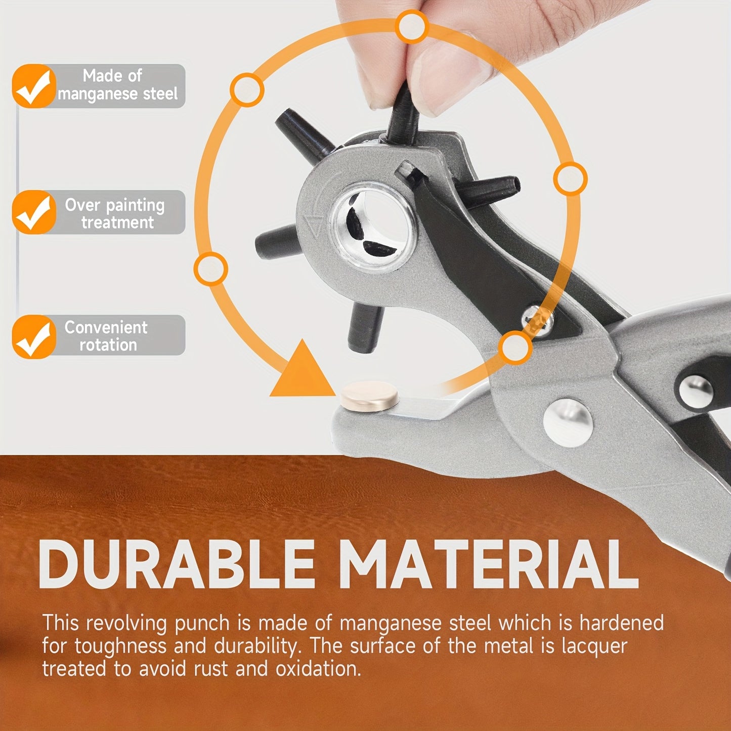 FORICOM Belt Hole Puncher Kit, Upgraded Version Leather Hole Punch for Belt, Saddles, Shoes, Fabric, DIY & Craft Projects, 6 Holes Heavy Duty Rotary Puncher, Easily Punches Perfect Round Holes