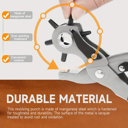 FORICOM Belt Hole Puncher Kit, Upgraded Version Leather Hole Punch for Belt, Saddles, Shoes, Fabric, DIY & Craft Projects, 6 Holes Heavy Duty Rotary Puncher, Easily Punches Perfect Round Holes