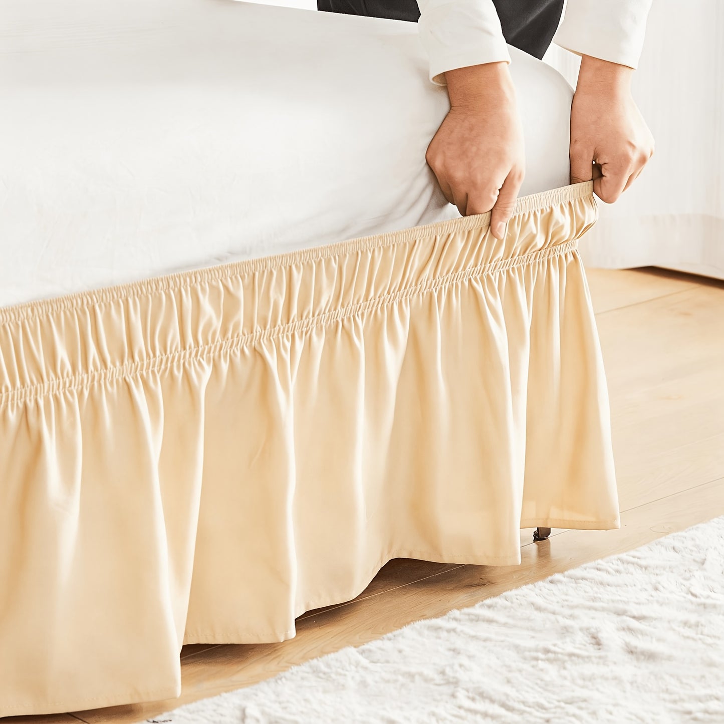 NICELEAF Elastic Bed Ruffle, Easy Wrap Around Ruffle, Microfiber Bed Skirt With Adjustable Elastic Belt 15 Inch Tailored Drop, Hotel Quality Bedskirt, Fade Resistant, Easy Fit, Machine Washable