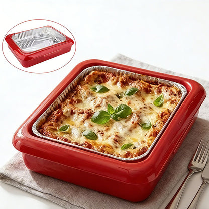 Two-in-One Insulated Aluminum Foil Tray - Stackable salad and barbecue serving container, perfect for outdoor picnics, parties, and kitchen use - Rectangular design in white, red, black, and gray